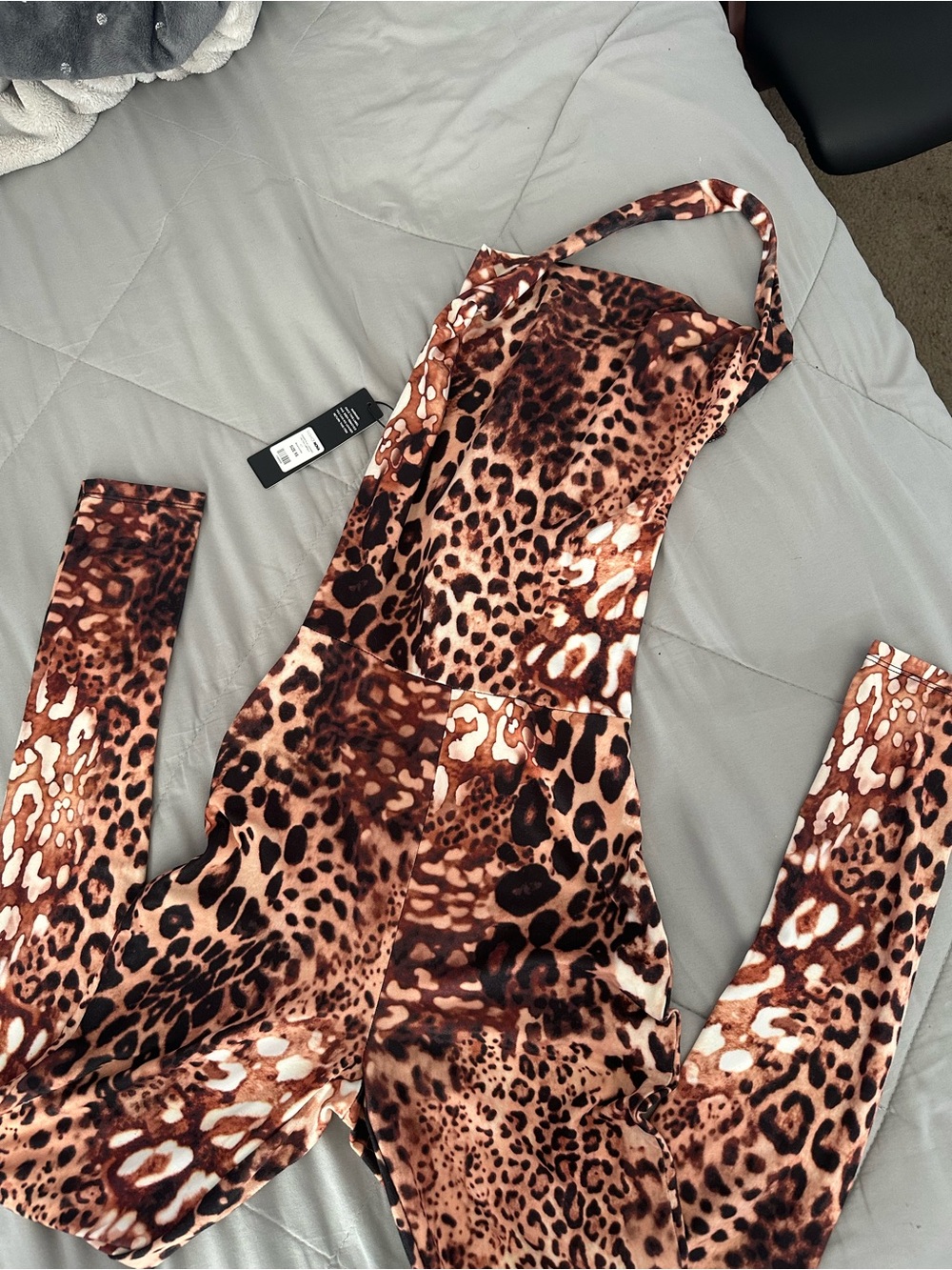 Fashion Nova Leopard Print Cowl Neck Jumpsuit - Brown & Tan - Picture 5 of 6